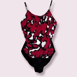 Magicsuit by Miraclesuit One Piece Swimsuit Slimming Beaded Red Womens Size 10